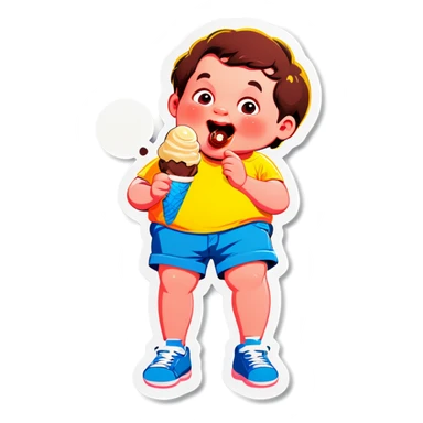 Fat kid eating ice cream sticker