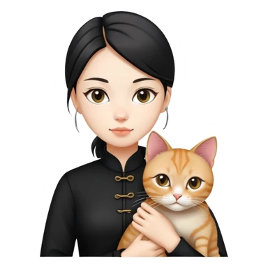 Young woman in black clothes with a Chinese domestic cat sticker