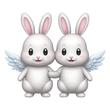 bunny and marshmallow both with angel wings smiling standing next to each other sticker