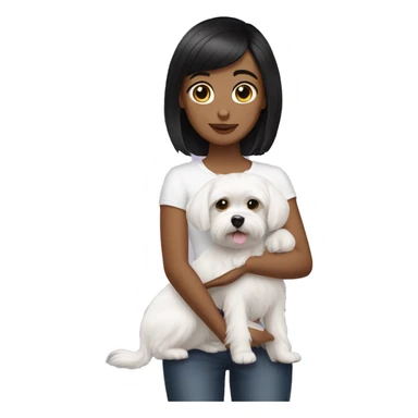 Girl black short hair with maltese dog  sticker