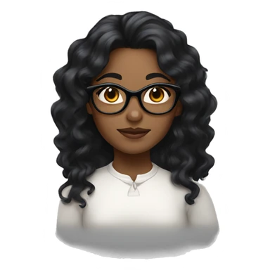 Girl with long curly black hair and brown skin and black eyes and cat-eye glasses  sticker