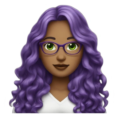 curvy-woman-purple-long-wavy-hair-green-eyes-square-glasses-white sticker
