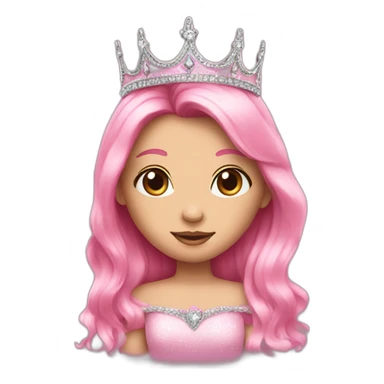 pink princess with crown black eye long hair sticker