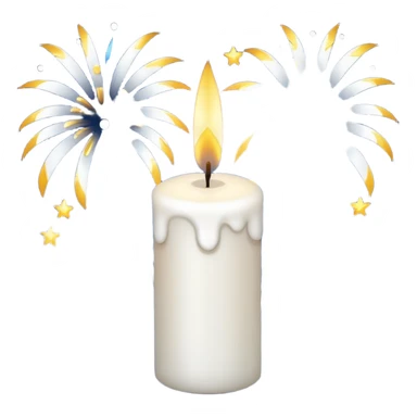 white candle with fireworks sticker