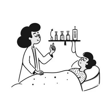 Sleep research laboratory with scientist monitoring a sleeping patient connected to EEG equipment sticker