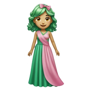 Green Haired Girl With Long Pink Dress Curtsying sticker