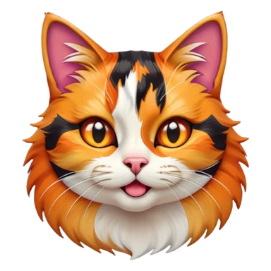 Cinematic Comical Calico Cat Portrait Emoji, Head tilted dramatically with an exaggeratedly surprised expression, showcasing a vibrant patchwork fur of orange, black, and white with wide, comically expressive eyes, simplified yet hilariously detailed, glowing with a sassy, golden radiance, high shine, exuding playful mischief and cheeky feline attitude, styled with a soft glowing outline, capturing the essence of a calico cat that looks ready to leap off the screen with mischievous flair! sticker