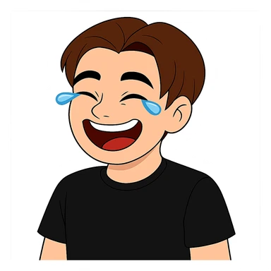 Change the hair color to a brown shade matching the 4th reference image and change the shirt color to black matching the 5th reference image. Keep the background transparent. sticker