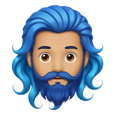 male with extra wavy, flowing blue mermaid hair and black beard, emoji style sticker