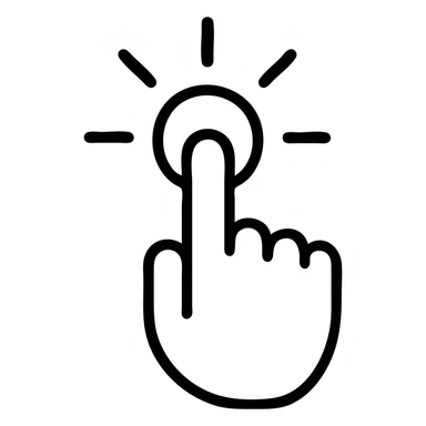 Single finger pressing effortless button with radiating success lines, minimalist interaction design, bold corporate illustration style sticker