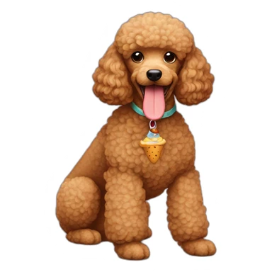 Light brown poodle seated with a hot dog toy sticker