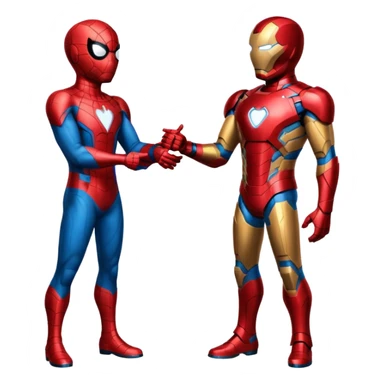 Make a spiderman and iron man handshaking sticker