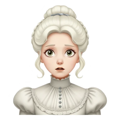 Awestruck Victorian-era white woman with white coiffed hair, light eyes, wearing a simple turtleneck Victorian gown, with a dropped jaw in shock sticker