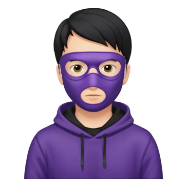 white man with black hair and black hoodie violett face mask thats covering the eyes sticker