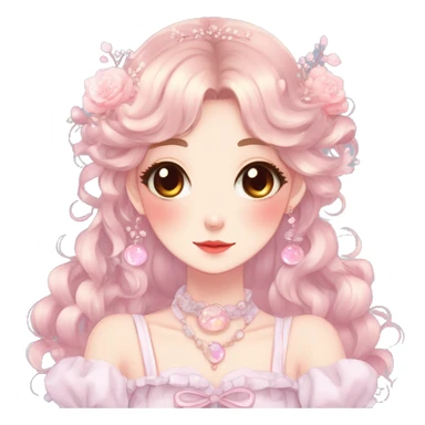 Gorgeous anime style lady with blushing face and accessories cottagecore fairycore Kawaii anime colorful pearly romantic aesthetic trending style sticker