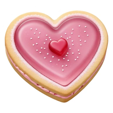 Realistic shortbread cookie in the shape of a heart with pale pink jelly middle filling and sprinkled powder sugar on top. sticker