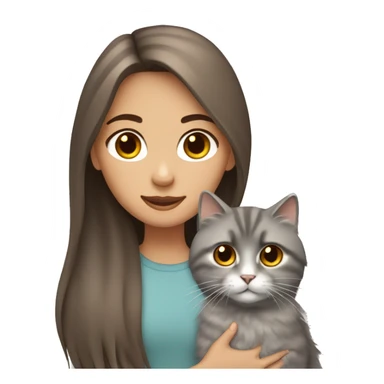 Brown straight hair girl with holding fluffy Siberian gray cat  sticker