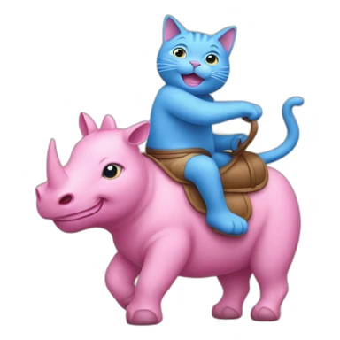 a blue cat riding a pink rhinoceros sticker