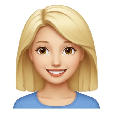 A woman has blonde hair with a smile sticker