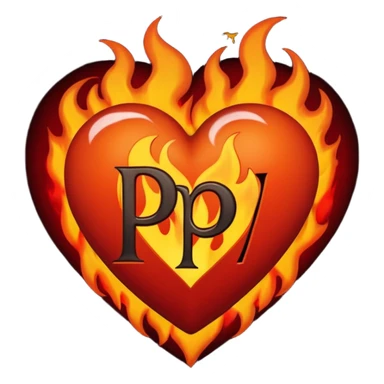 Can you make a dark orange heart with a dark red letter in the middle in a gothic style, the letter is P, I also want it to have some flames sticker