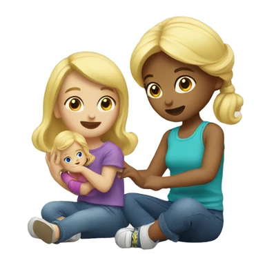 blonde women playing with blonde child with toys sticker