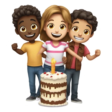 A boy on each end with a girl in the middle  celebration Happy Birthday sticker