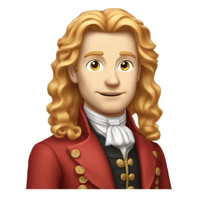 Male with Long strawberry blonde hair, wearing a red rebel suit from the 1800’s, pale skin sticker
