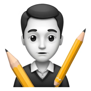 Create an icon representing the process of creating a black-and-white caricature. Include a pencil, a sketchpad with a humorous, exaggerated figure, and inking tools. Use bold lines and shading, with a transparent background. sticker