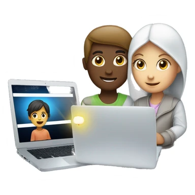 Girl and boy laptop with light above head sticker