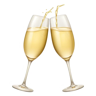 two glasses of pale yellow champagne clinking in a toast, soft and light color, smooth gradient, bright and gentle, minimal details, glossy highlights, celebratory pose
 sticker