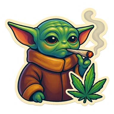 baby yoda smoking cannabis sticker