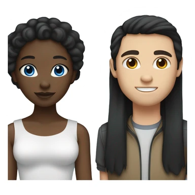 interracial relationship - black girl with long black hair and white guy with blue eyes and brown hair sticker