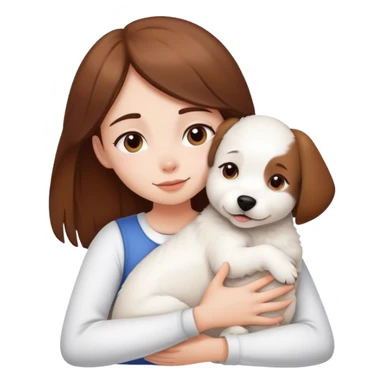brown haired girl hugging white dog sticker