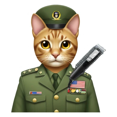 cat in military unifrom cutting client hair with clippers sticker