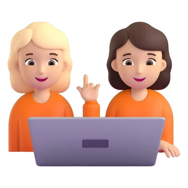 boy and girl on a video call, laptops with faces on screen, happy conversation sticker