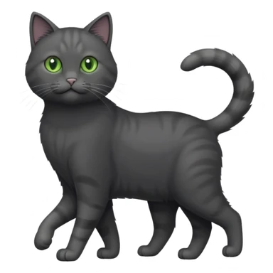 full body solid dark grey cat with green eyes, white paws and white whiskers walking sticker