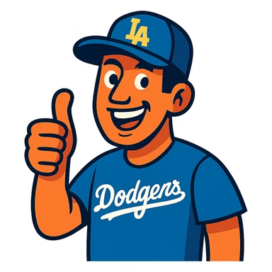 man in Dodgers hat, giving a thumbs up, vibrant toon style sticker