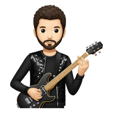 Brad Delson from Linkin Park with dark brown hair, light skin, black sequin outfit sticker