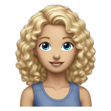 realistic caucasian long curly blonde blue eyed woman purple top blue jeans white sneakers sticker