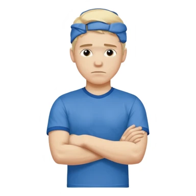 Pale blond man in blue football t shirt crossed arms cold stance  sticker