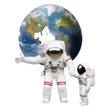earth with astronaut looking at it and another astronaut behind him pointing at him behind his back "always has been" meme sticker