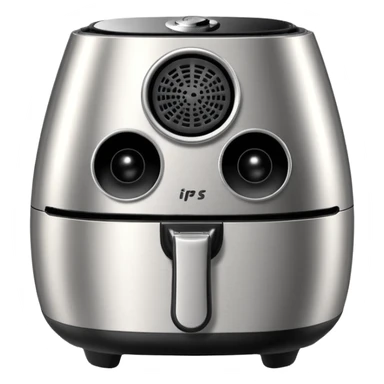 An air fryer with the knobs and handles made to look it's eyes, nose and mouth, hysterically crying with laughter sticker
