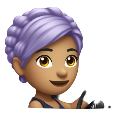navy blue convertible Mini Cooper, with short, lilac colored haired, fair skinned woman driving sticker