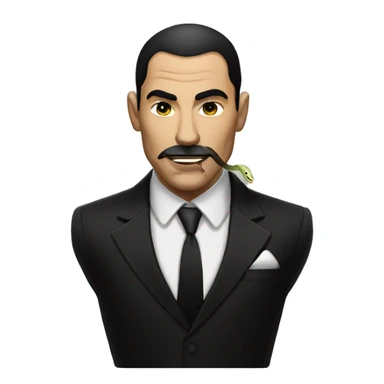 A male mafia boss with a snake tattoo on the right side of his face, wearing a black suit and a cigar in his mouth sticker