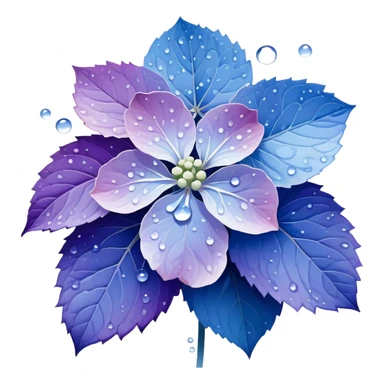 Japanese style hydrangea (ajisai) flower in ukiyo-e inspired design, delicate blue-purple gradient, elegant composition with raindrops, traditional Japanese aesthetic sticker