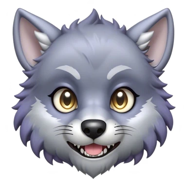 Cinematic Cute Werewolf Portrait Emoji, with a cuddly, miniature lupine form in soft moonlit grays and silvers, featuring oversized sparkling eyes and a sweet, endearing snarl, simplified yet irresistibly adorable, highly detailed with a gentle glowing outline that captures the playful, heartwarming essence of a little werewolf! sticker