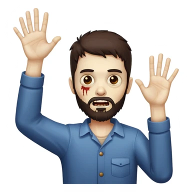 zombie with hands raised in celebration, dark brown hair and short full beard sticker