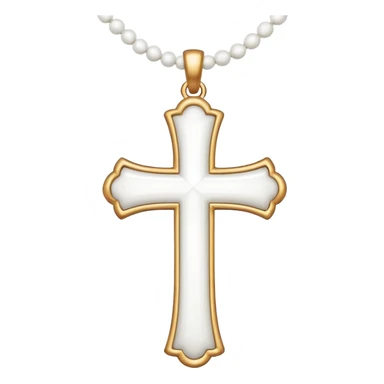 Elegant emoji icon of a white cross made of white beads, glossy surface, and white bead chain subtle shadows, pure white palette sticker