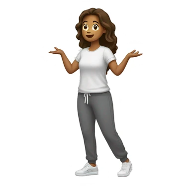  Side profile of A woman in sweatpants and a t shirt standing up, full body view she is holding her arms out as if se is handing someone something, brown hair side profile, lookin from the Left side comepletly sticker