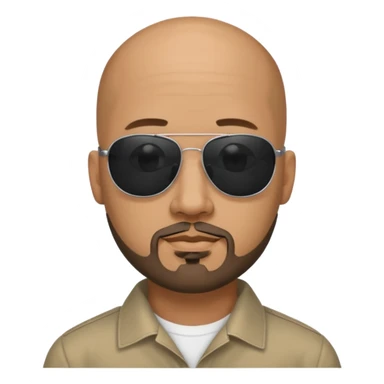 Bald man, wearing black fashion sunglasses, goatee beard sticker